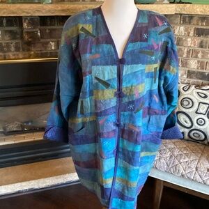 ARTISAN ANNA CARLSON handmade pieces fabric jacket! Simply gorgeous!! Size L/XL.
